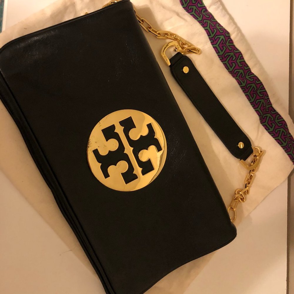 Authentic Tory Burch Black Bombe Reva Clutch